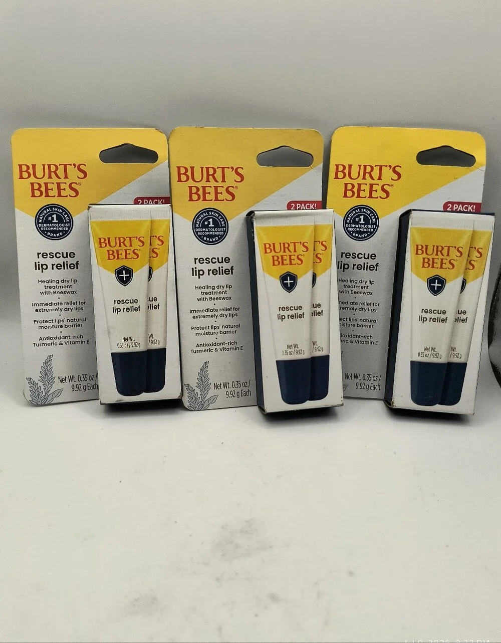 Burt's Bees Rescue Lip Relief Healing Dry Lip Treatment w/ Beeswax 3 Twin Pack